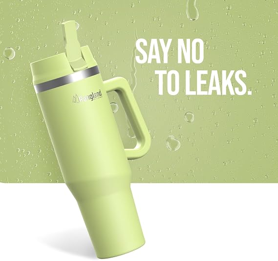 40 oz Tumbler with Handle and Carrier Sleeve - Double Wall Insulated, Leakproof Straw Lid, Neoprene with Padded Strap (Lime Green)
