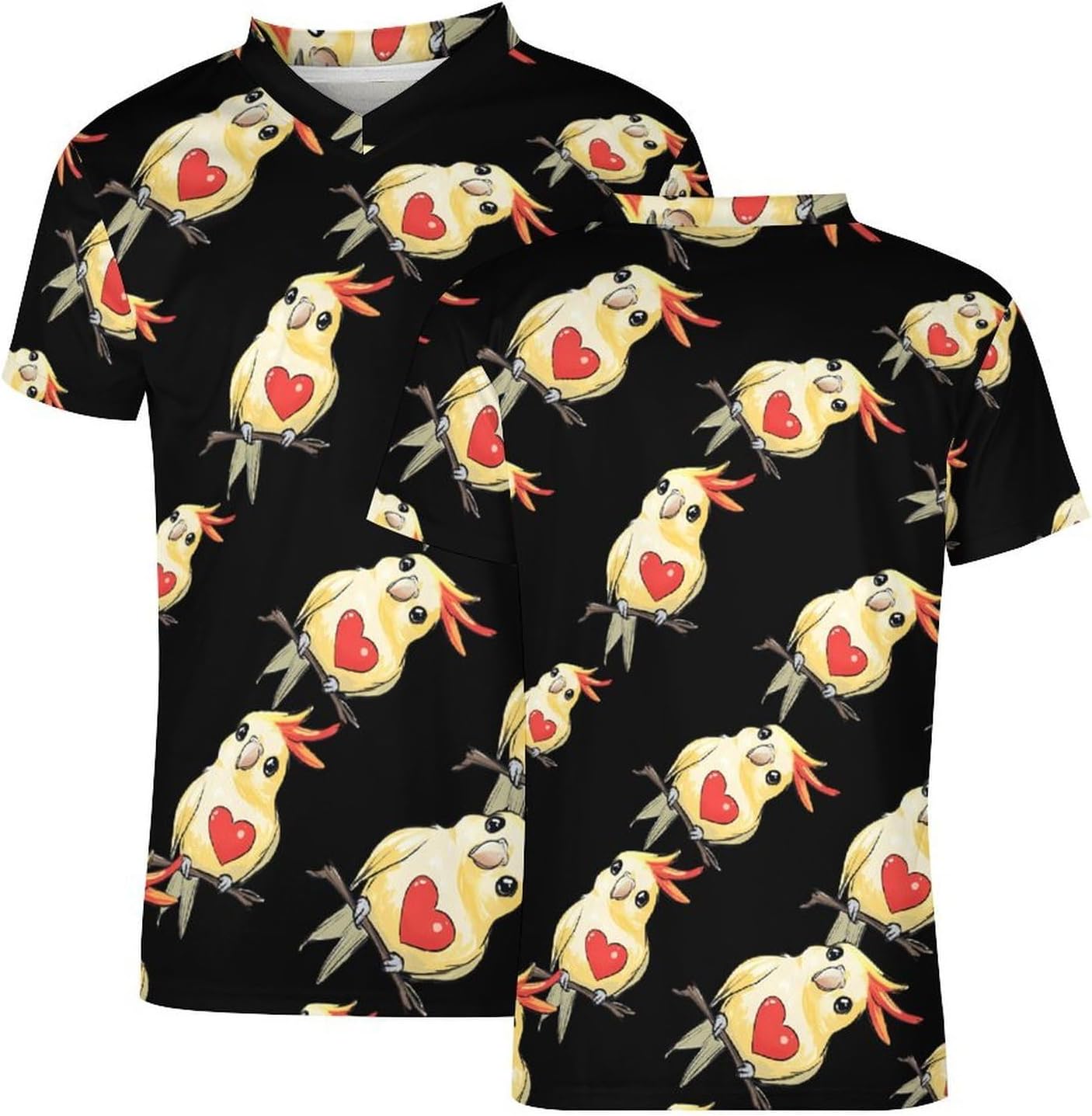 Cockatiel with Heart Men's Running Shirts V Neck Short Sleeve T Shirt Football Jersey Sport Tops 6X-Large