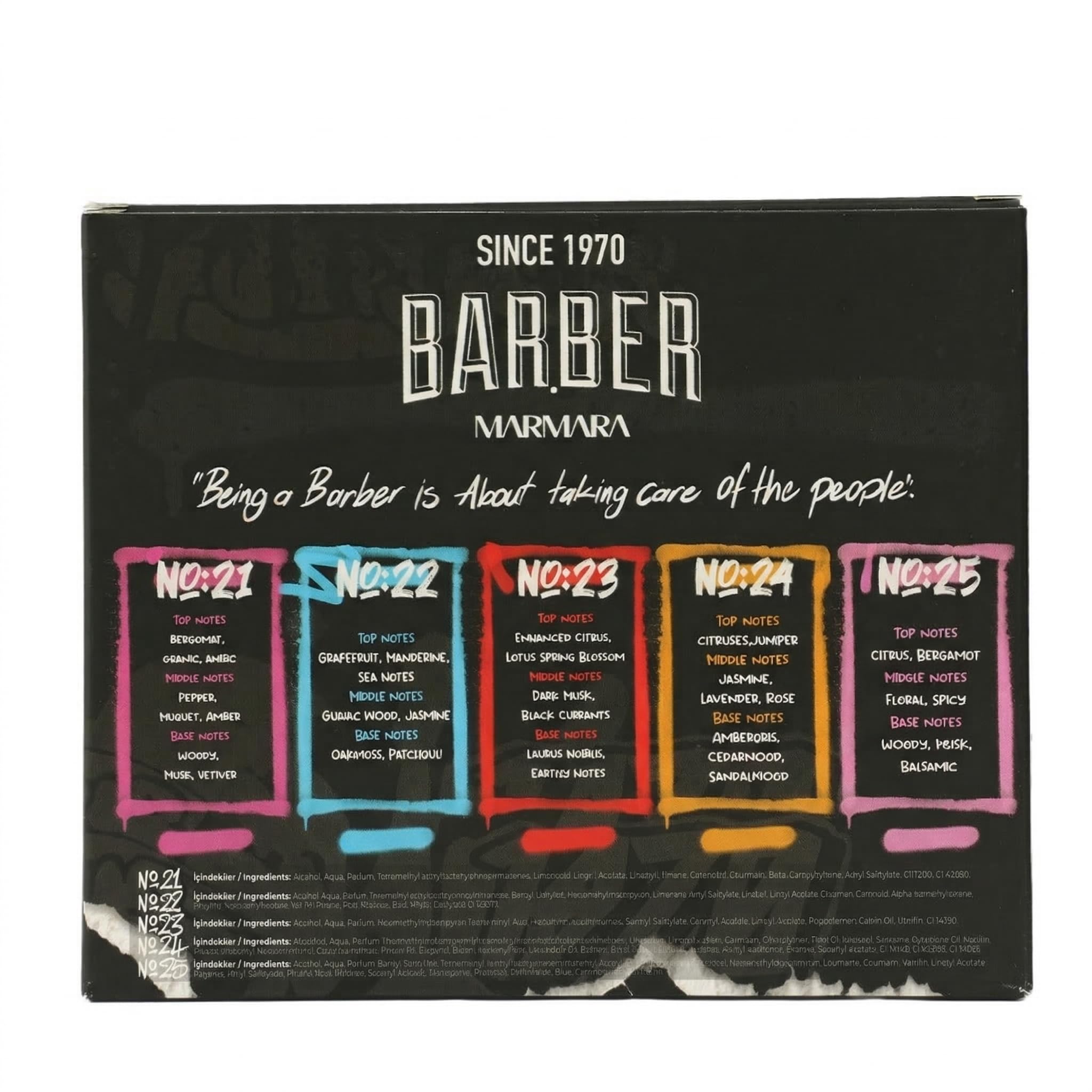 Barber Marmara Graffiti Mix Eau de Cologne Gift Set for Men 5 x 50ml | Mini Turkish Barbershop Aftershave Sprays with Fresh Woody Citrus Scents. Long Lasting Travel Size Fragrances.
