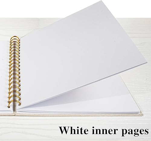 Miniatura 5 de Álbum de recortes de fotos, cubierta de lino, 8 x 8 pulgadas, tapa dura, libro de recuerdos de papel kraft blanco, para viajes, bodas, libro de