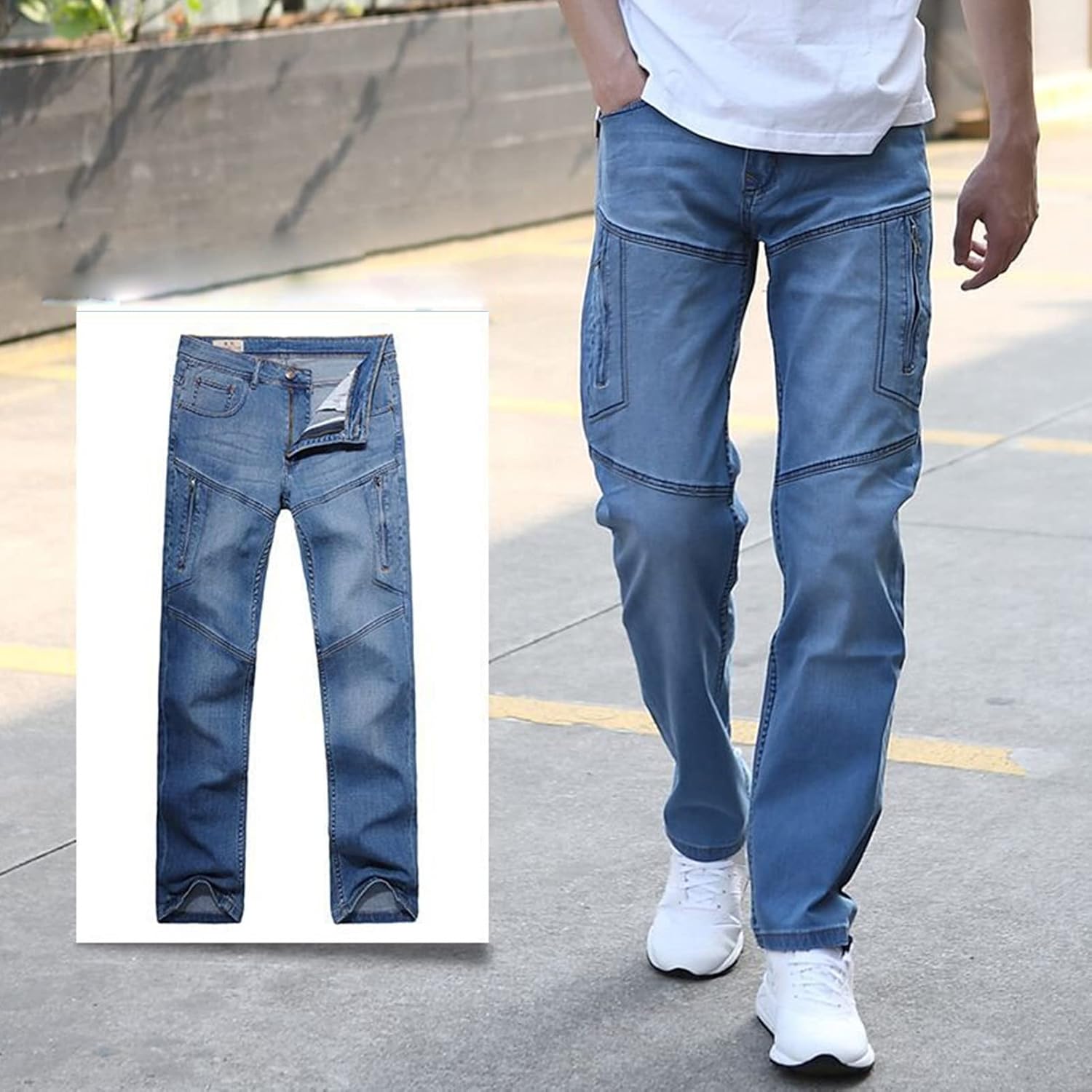 Men's Multi Pocket Splicing Tooling Zipper Pants Zip Off Cargo Work Pants Trousers Outdoor Sport Jeans