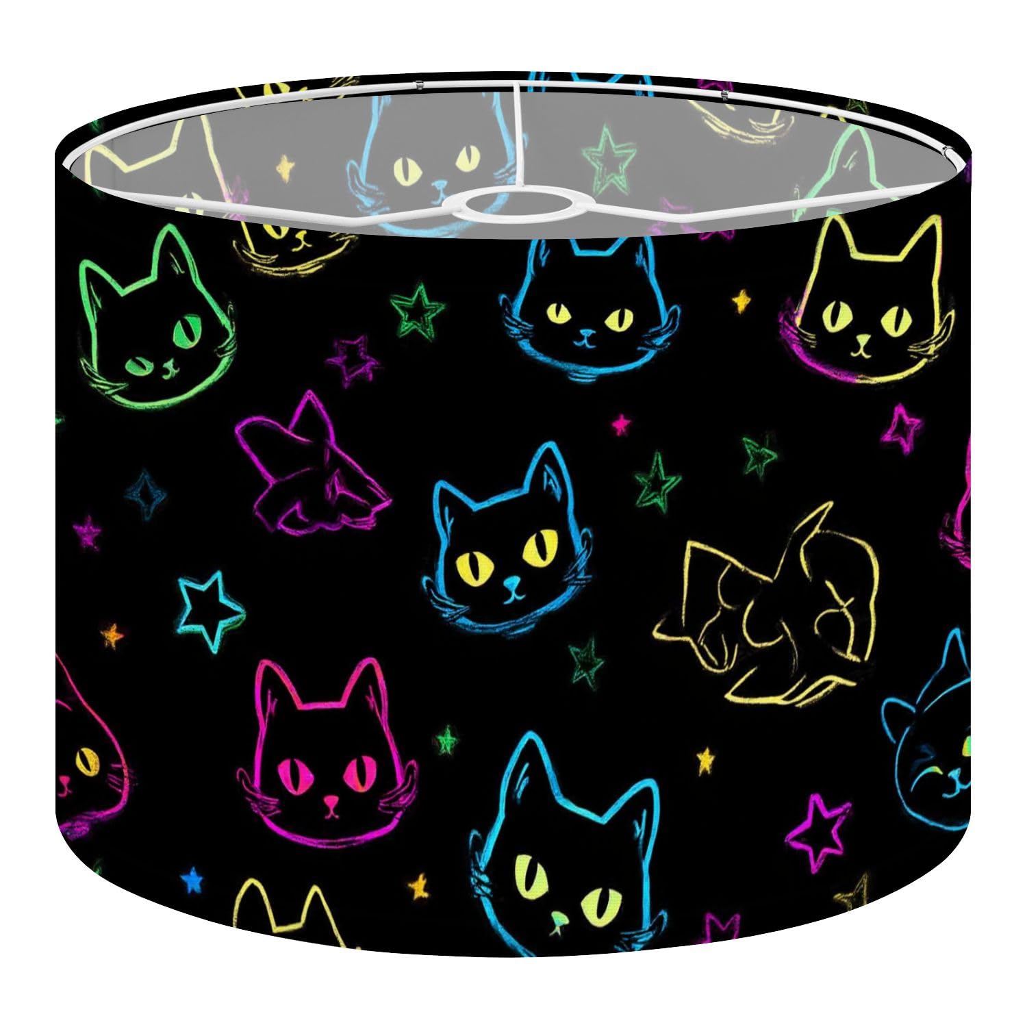 Drum Lamp Shade Large Lampshade Seamless Colorful neon cat Heads for Floor Lamps Table Lamps Pendant Light Linen Lampshades Replacement Bedside Light Shades