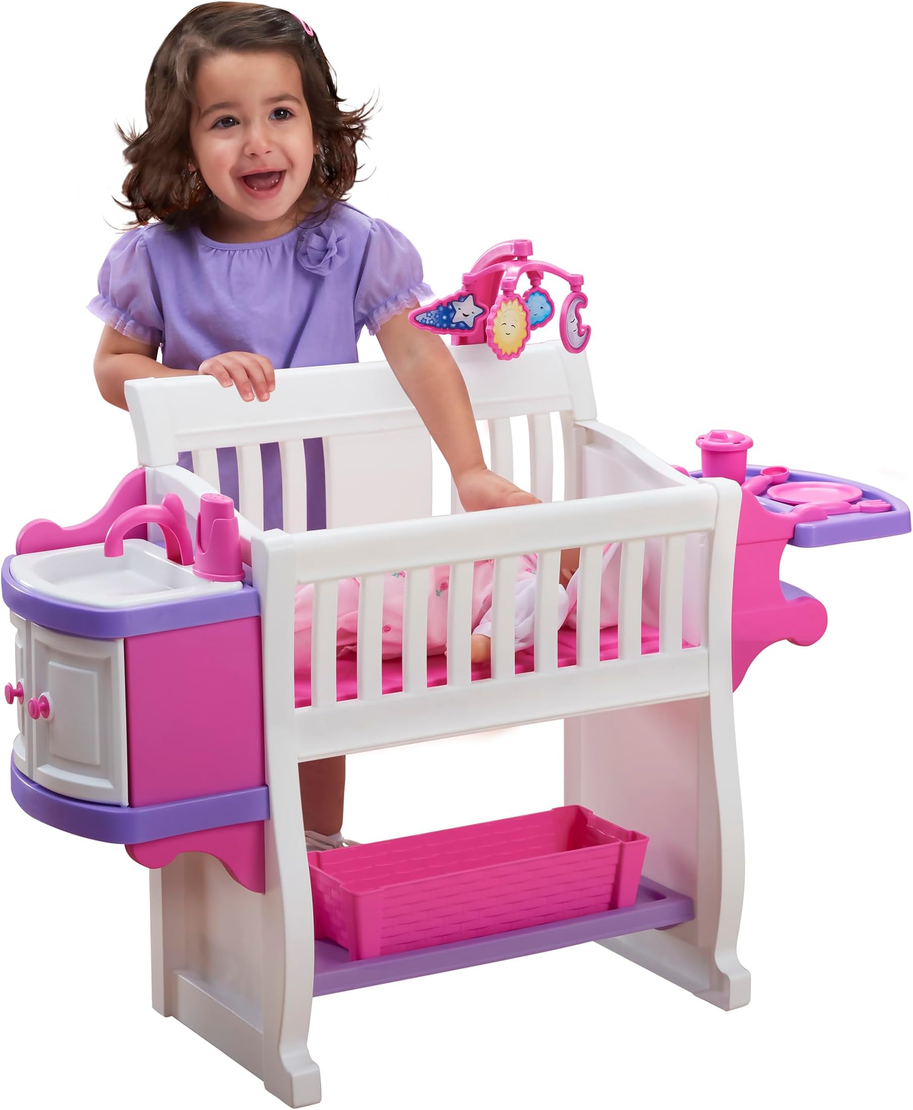 American Plastic ToysKids’ My Very Own Nursery Baby Doll Playset, Doll Furniture, Crib, Feeding Station, Learn to Nurture and Care, Durable and BPA-Free Plastic, for Children Ages 2+