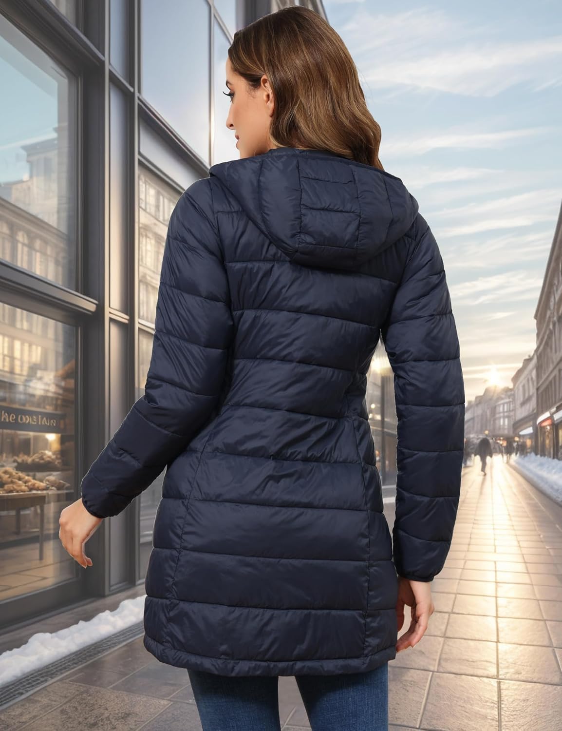 ROYAL MATRIX Women's Plus Size Puffer Jacket Packable Lightweight Hooded Quilted Spring Fall Long Puffer Coat - Image 3