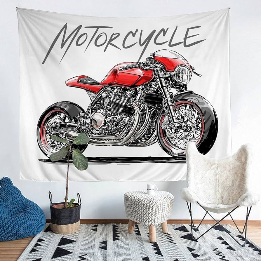 ABAKUHAUS Musica Arazzo, Musica Rock 'n' Roll Poster, Decorazione murale in tessuto per camera da letto, 140 x 230 cm, Rosso Nero Beige