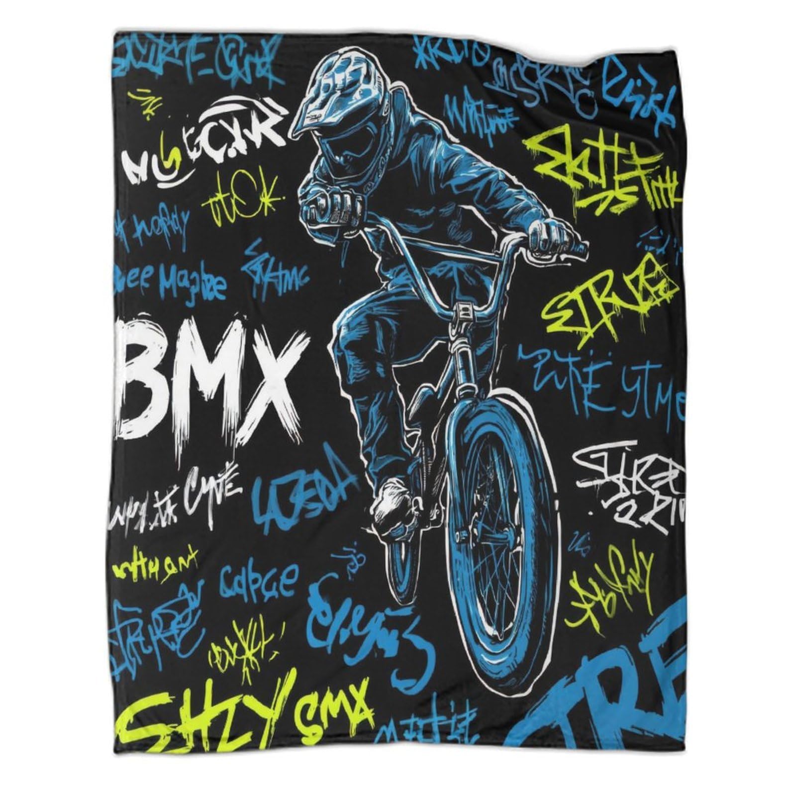 stampa 3D BMX rider action coperta da viaggio microfibra biancheria da letto compatta coperta da viaggio morbida per regali per chi viaggia per lavoro urban street arte 80×90inch(200x230cm)