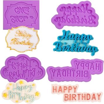 Happy Birthday Silicone Fondant Molds Birthday Alphabet Chocolate Baking Molds for Birthday Party Cake Decorating Cupcake Topper Gum Paste Candy Polymer Clay Set of 4