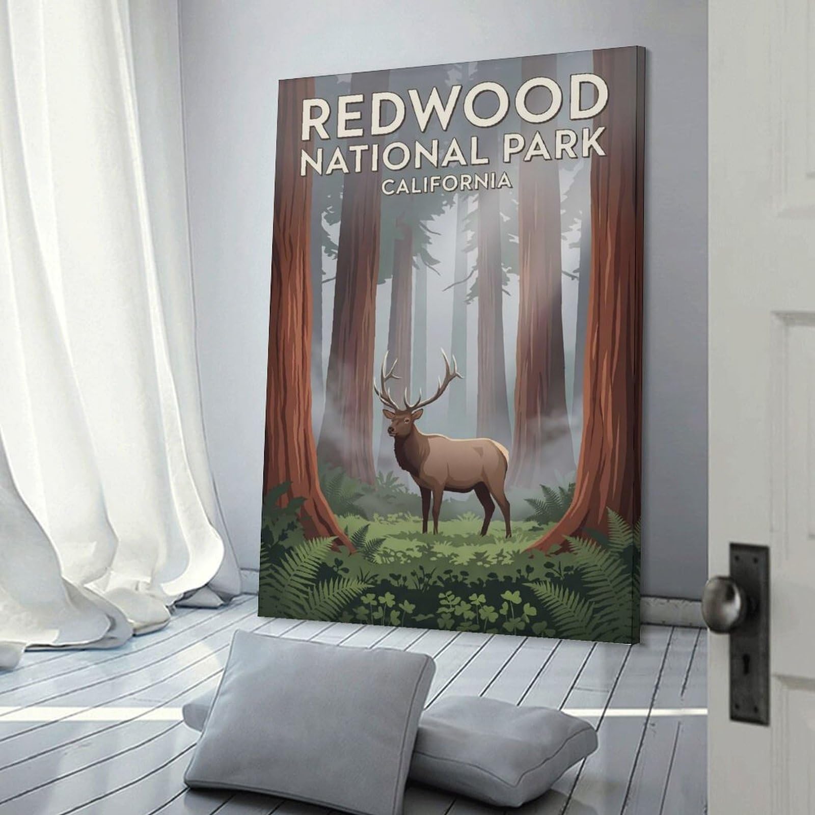 Junmoney Redwood National Park Elk Decorative Canvas Print 20x30inch(50x75cm), for Study, Office Or Focused Interiors, Wall Art That Adds Style to Work Areas