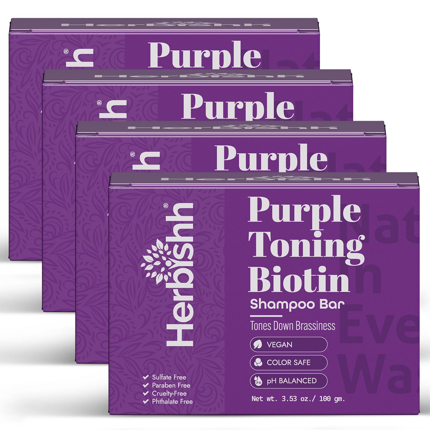 Herbishh Purple Shampoo Bar for Blonde Hair with Biotin – Solid Bar to Neutralize Brassy Tones, Strengthen & Add Shine, For Grey Coverage, Color-treated & Highlighted Hair 3.53 oz Pack of 4