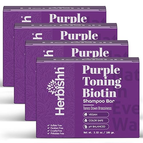 Herbishh Barra de champú morado para cabello rubio con biotina  Barra sólida para neutralizar los tonos cobrizos, fortalecer y añadir brillo, para