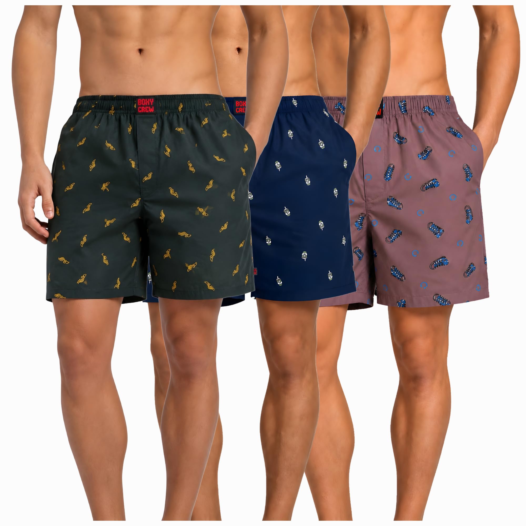 Men's 100% Cotton Boxer Shorts Pack of 3, Dark Teal, Navy Blue & Mauve | Woven Boxers with Side Pockets, No-Marks Elastic Waistband, Breathable Relaxed Fit | Style 010-011-015-image-27