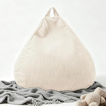 LPMOERA Stuffed Animal Storage Soft Bean Bag Cover No Filler Cream White