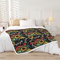 Vista 2 de Sunflower Throw Blanket,Dragonfly Animals Fleece Blanket for Bedroom Decor,Rustic Strawberry Fruit Flowers Super Soft Blankets for Sofa Couch for