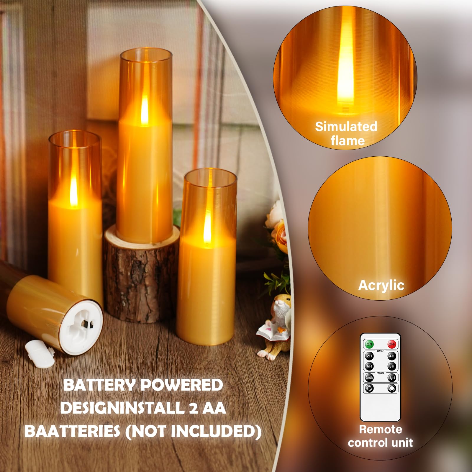 kakoya Candele elettriche a LED senza fiamma, realistiche, con fiamma tremolante, 7 pezzi, candele a batteria con timer remoto, candele a pilastro a LED per decorazione domestica, Natale e feste (oro)