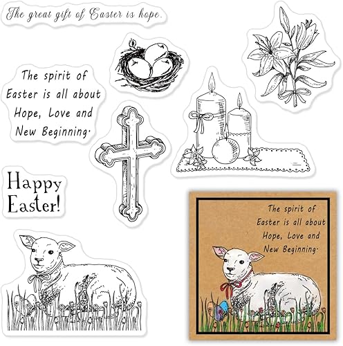 Miniatura 1 de Sellos transparentes de Pascua con cruz de Jesús para hacer tarjetas, palabras de Pascua, cabra y animales, sellos de goma transparente para