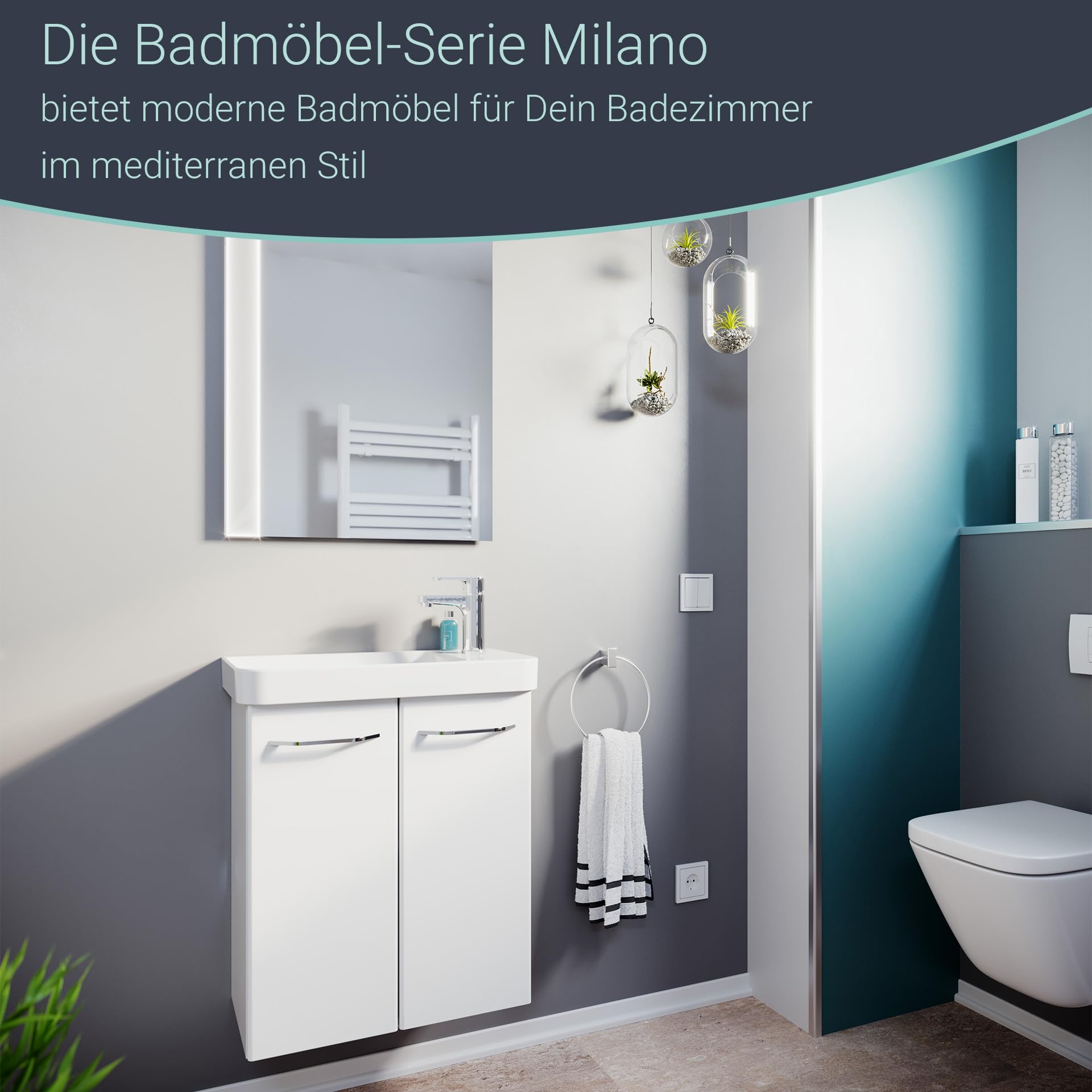 FACKELMANN Keramik Waschtisch Milano Gäste-WC/Maße (B x H x T): ca. 55,5 x 16 x 30 cm/Keramikbecken/Waschbecken fürs Bad und WC/integrierter Überlauf/gesoftete Kanten/Farbe: Weiß