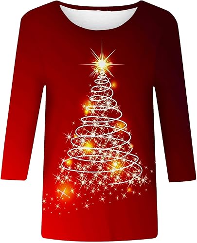 Vista 2 de Women's Tops,Womens Tops 34 Sleeve Crewneck Cute Shirts Casual Print Trendy Tops Three Guarter Length T Shirt