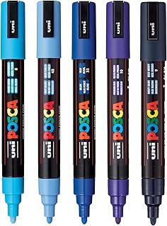 posca Paint Art Markers, Set of 5 5M Medium Markers with Reversible Tips, Blue Collection