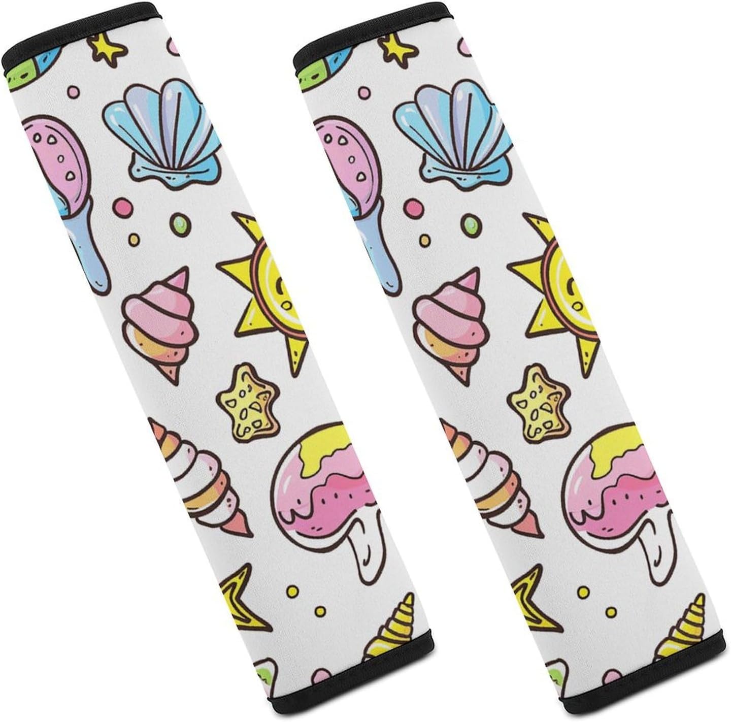 2 PCS Super Soft Car Seat Belt Pad, Cute Graffiti Art Style Printed Waterproof Sweat-Absorbing Seat Belt Covers Backpack Shoulder Pad for All Car Seats Baby Strollers