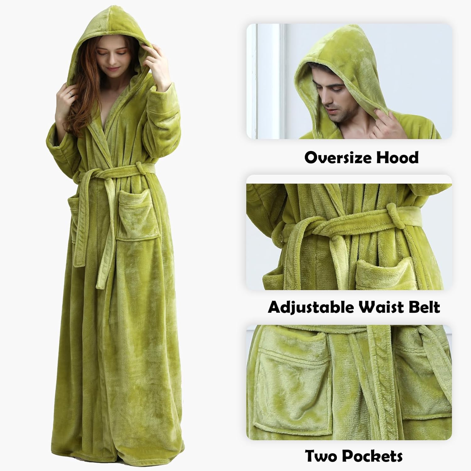 Oksun Womens Long Fleece Robe: Floor Length Flannel Hooded Bathrobe, Plush Warm Winter Housecoat, Fluffy Soft Cozy Nightgown - Image 5