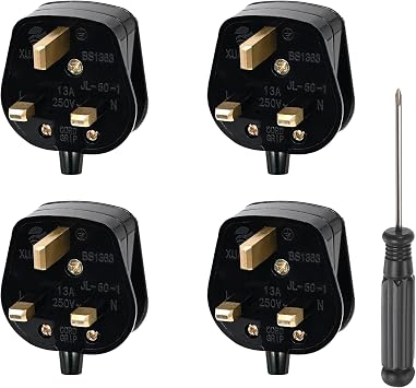 Double Dragon 13 Amp UK 3-Pin Plug | Heavy-Duty Rewireable Electrical Plug | Durable & Safe PC Flame Retardant Material | BS1363 & BSI Certified | Cord Grip for Secure Wiring Pack of 4, Black