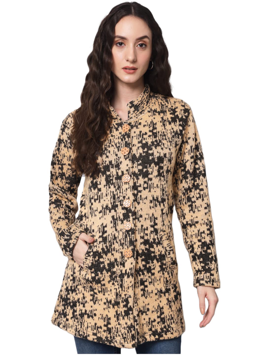 ewools Women's Wool Blend Banded Collar Cardigan-picture-35