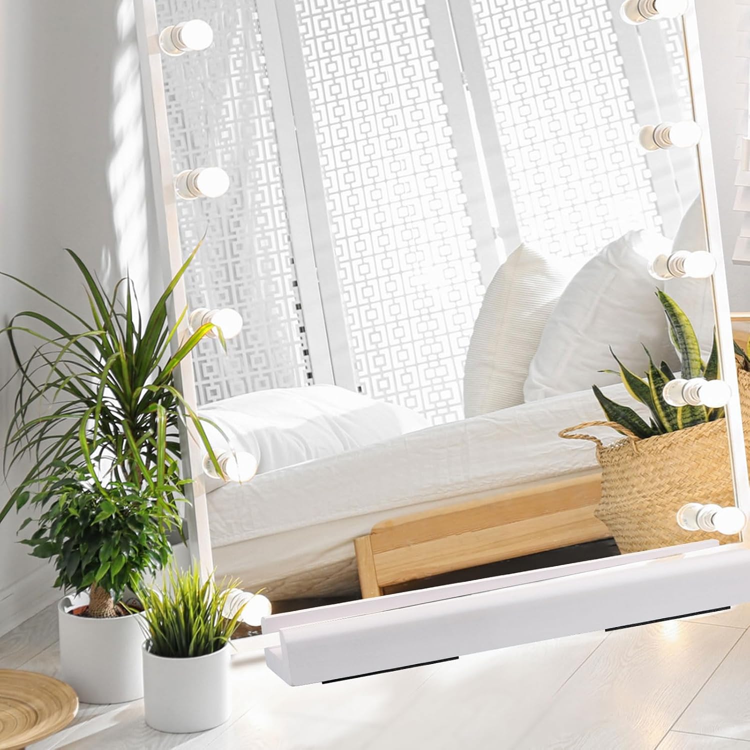 Colingmill 1 Pcs Wooden Floor Mirror Stand Anti Slip Base for Full Length Mirrors Stable Support Holder Bracket with Enlarged Non Slip Pads for Home Mirror Frames (14 x 2.7 x 1.7 Inches,White)