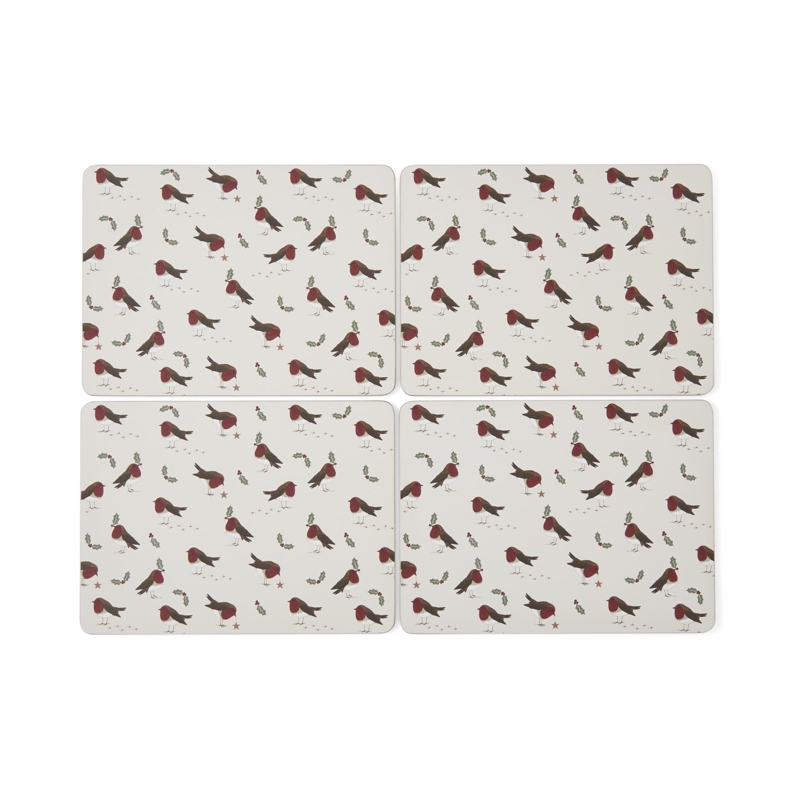 Cooksmart Christmas Robins Retreat Set of 4 Placemats | Decorative Table Placemats with Festive Robin Design | Non-Slip, Washable Kitchen Table Mats | Stylish Dining for Home & Entertaining