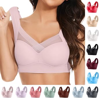 Zen Chic Bras for Older Women Pink 5XL | Seamless Wireless Anti Sagging Bra, Padded Back Support Posture Corrector Underwear, Zen Chic Bras