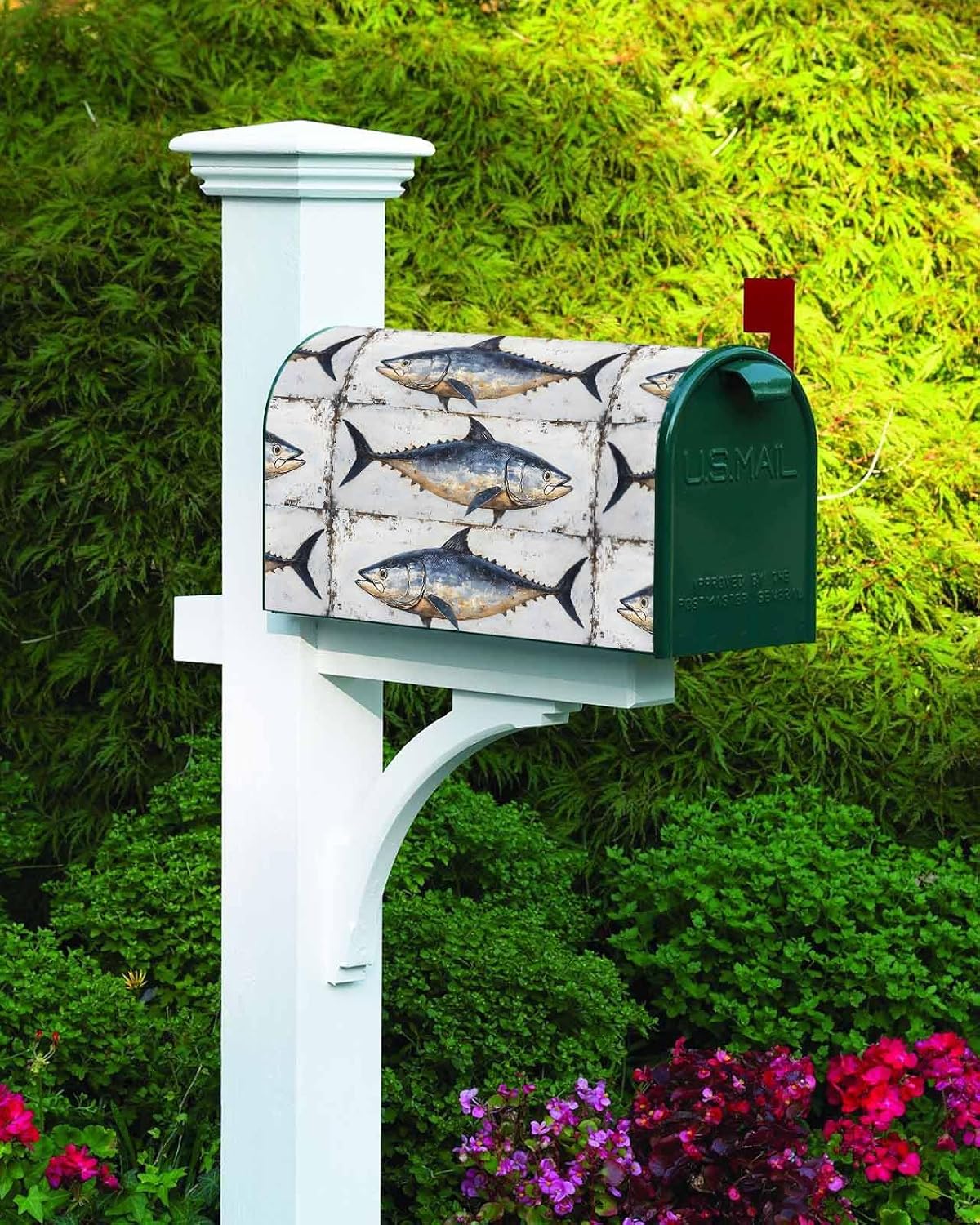 Retro Fish Coastal Mailbox Covers Magnetic Standard Size,Summer Beach Nautical Ocean Vintage Decorative Post Letter Numbers Box Wrap Decoration Covers Large Accessories for Garden Yard Outdoor Décor