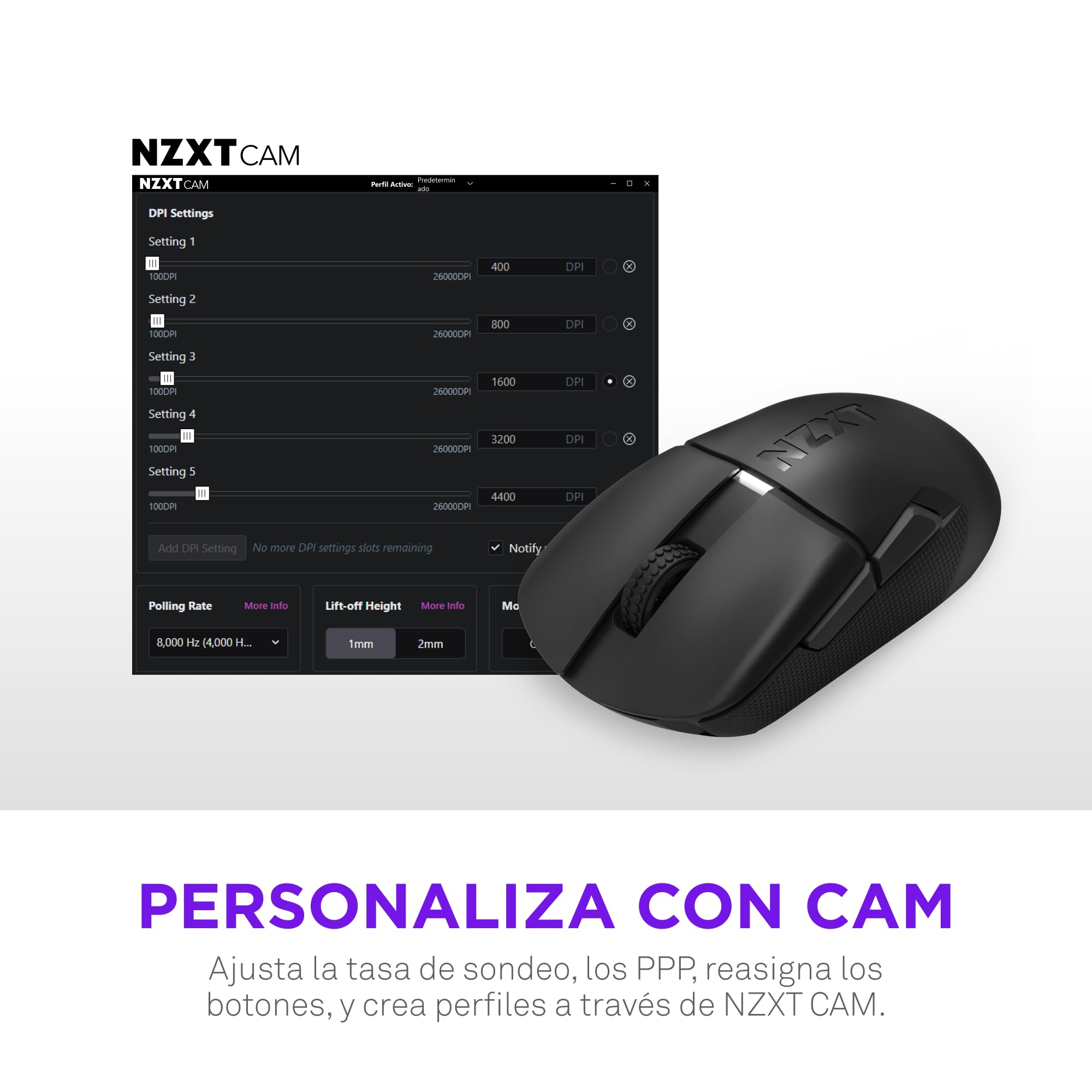 NZXT Lift Elite ratón inalámbrico Gaming – Ultraligero 57 g. – Frecuencia de sondeo 4K/8K, interruptores ópticos, Sensor óptico de 26K dpi – Larga duración de la batería – Negro