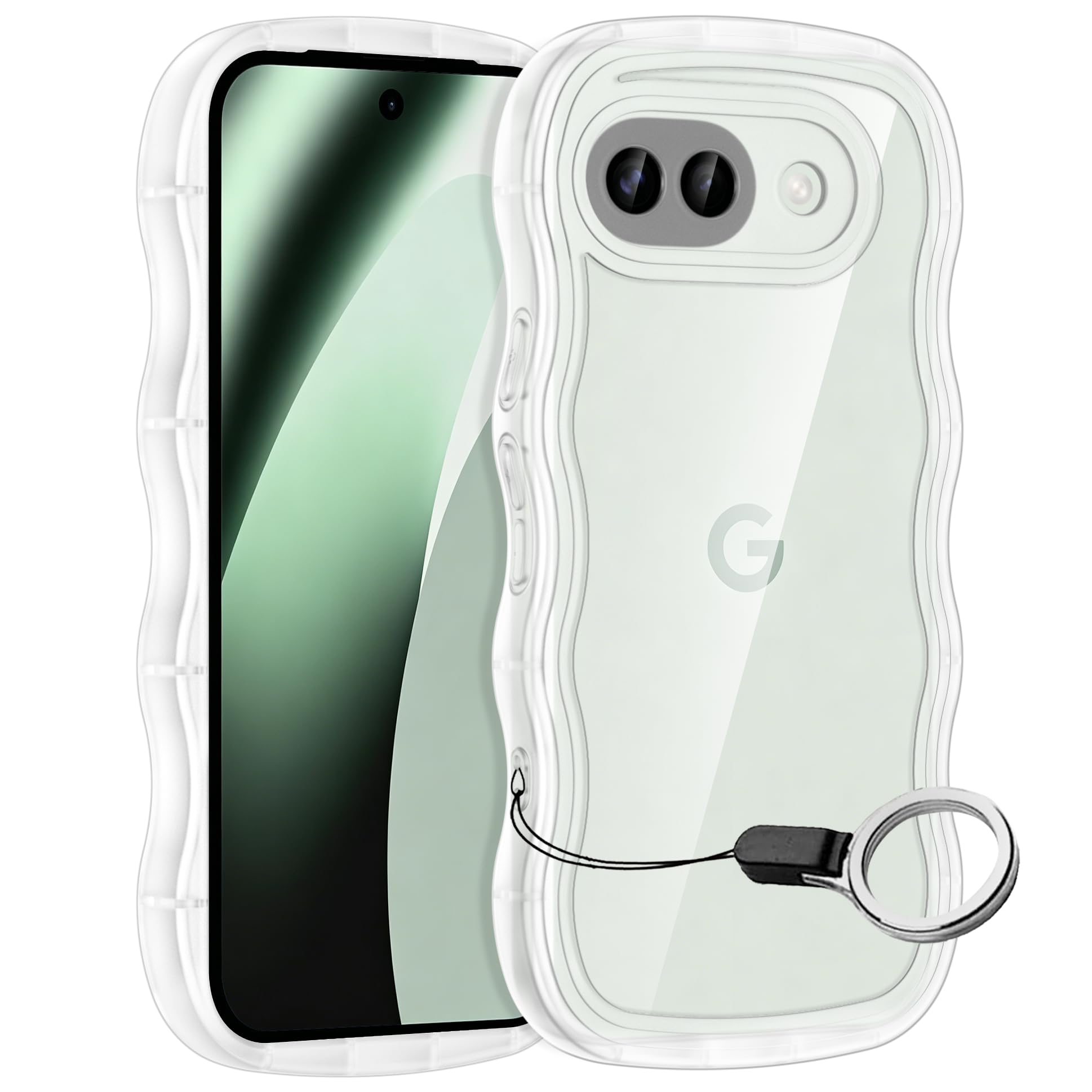Google Pixel 10A用ケースリング付き グーグル ピクセル10A ウェーブ マグセフ 可愛い マツと感 TPU 耐衝撃 超軽量 極薄 黄ばみなし 滑り止め かわいいうねうね 韓国 人気 ストラップホール付きなみなみ カバー・クリア