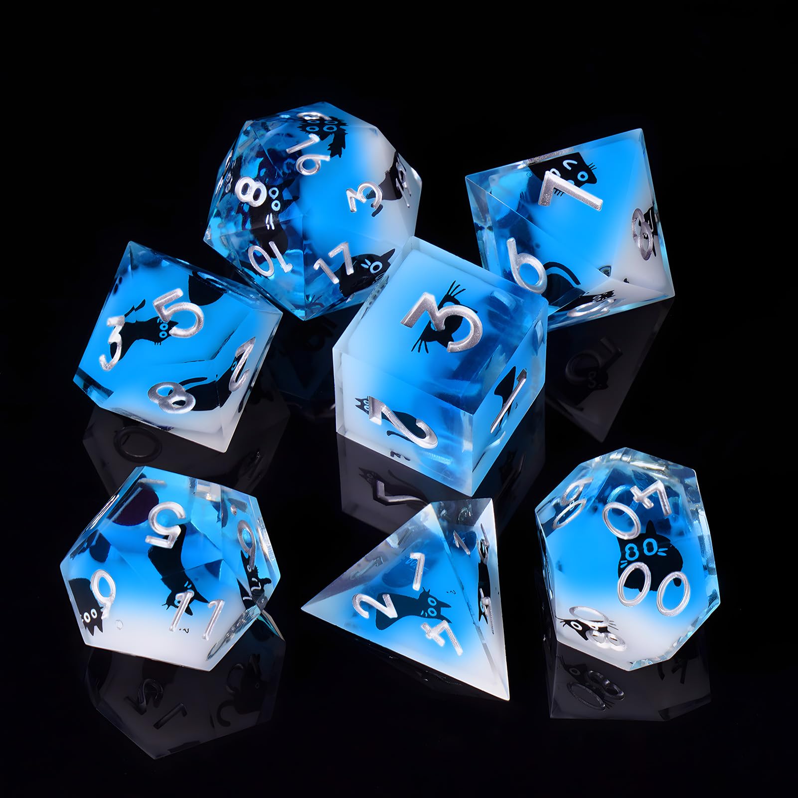 ORUZA 7 dadi in resina poliedrica, DND, set di dadi per gatti, in resina, bordo affilato, per dungeons e dragon, RPG MTG Pathfinder