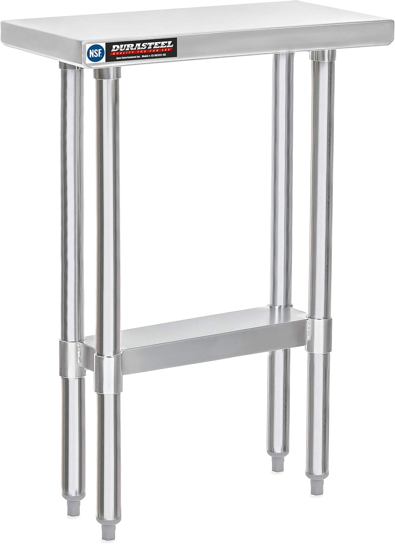 DuraSteel 24x12 Small Stainless Steel Table - NSF Metal Narrow Commercial Food Prep Side Worktable with Under Shelf - For Laundry Room, Kitchen, Outdoor Grill, Small Spaces