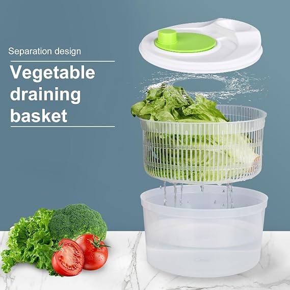Salad Spinner,Vegetables Fruits Wash Bowl Large Capacity BPA Free Double Layer Detachable Manual Lettuce Spinner,Fruit and Vegetable Washer,Spin and Dry Salad Greens (Green)