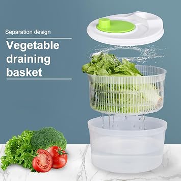 Salad Spinner,Vegetables Fruits Wash Bowl Large Capacity BPA Free Double Layer Detachable Manual Lettuce Spinner,Fruit and Vegetable Washer,Spin and Dry Salad Greens (Green)