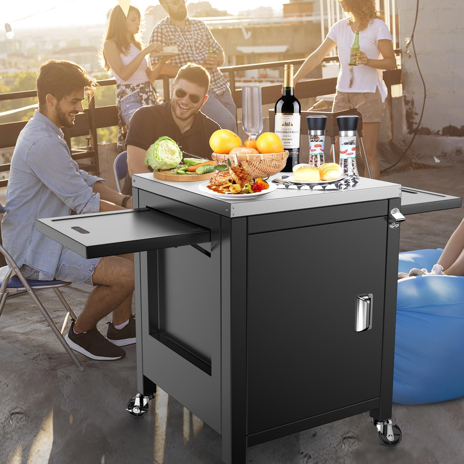 GFTIEM - Carro de Cocina para Exteriores, 140 x 65 x 89 cm, Carrito de Servicio portátil con 2 mesas auxiliares Plegables, Mesa de Barbacoa para hornos de Pizza Onni, Cocina Exterior para Ninja