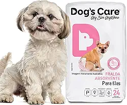 DOG’S CARE Fralda Descartável Para Cães Fêmeas de 3 a 6kg - Fralda Absorvente Para Cachorros Idosos e Filhotes - Tamanho P - 24 Unidades