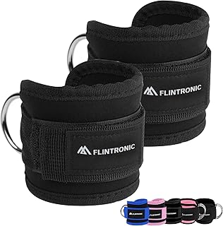 Flintronic Ankle Straps for Cable Machine, Gym Cuffs with Double Stainless Steel D-Ring, Gym Ankle Cuff with Adjustable Ne…