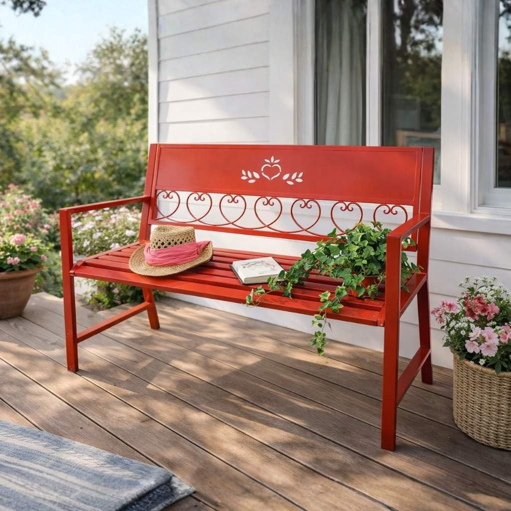 DanDiBo Gartenbank Metall Wetterfest Rot 120 cm 2 Sitzer Sitzbank Passion 121495 Eisen Blumenbank Garten