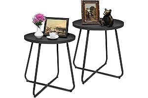 Small Metal Outdoor Side Table 2-Pack: Weather-Resistant Round Patio End Table, Perfect...