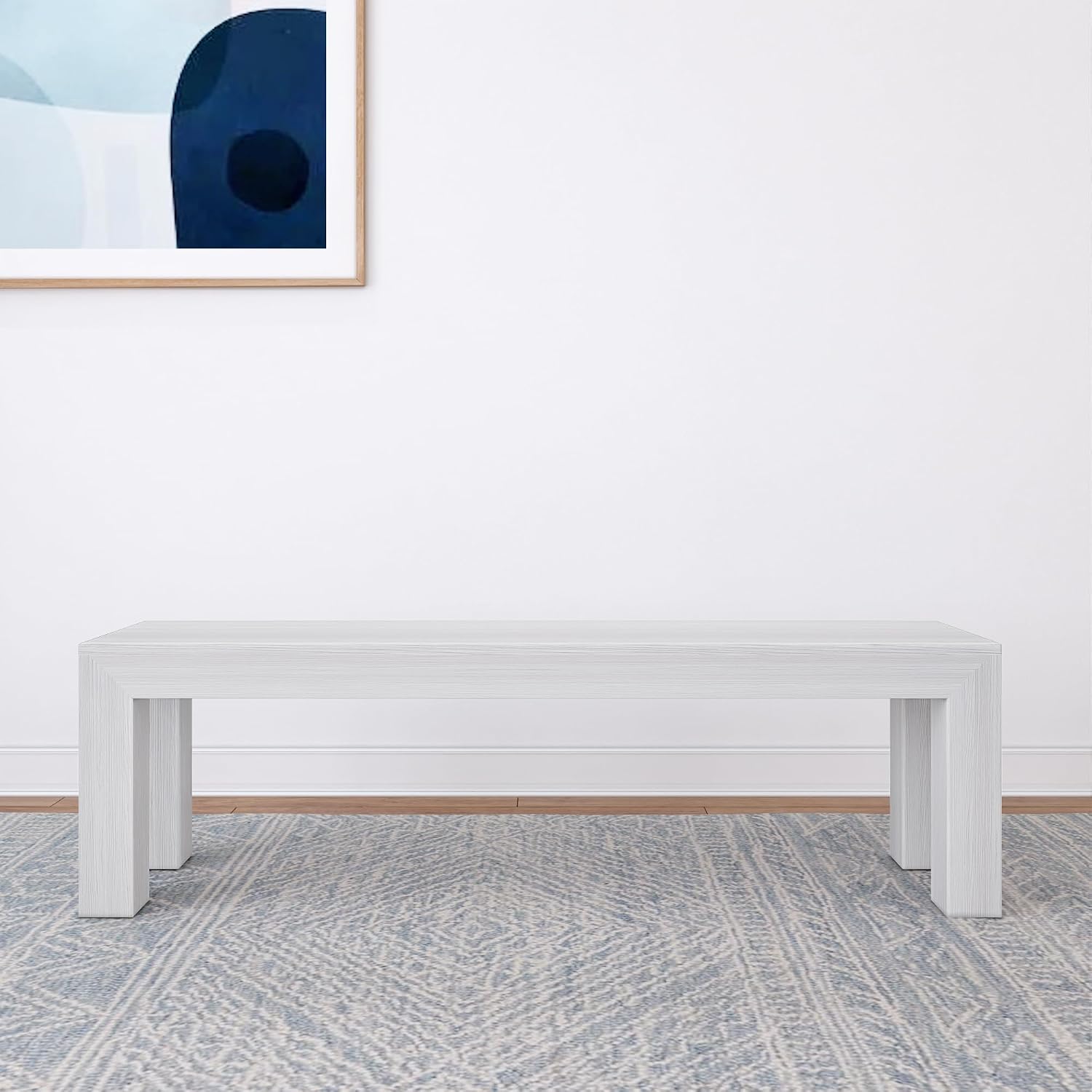 Plank+Beam 60 Inch Dining Bench for Dining Room & Kitchen, Wooden Outdoor & Entryway Bench, White Wirebrush