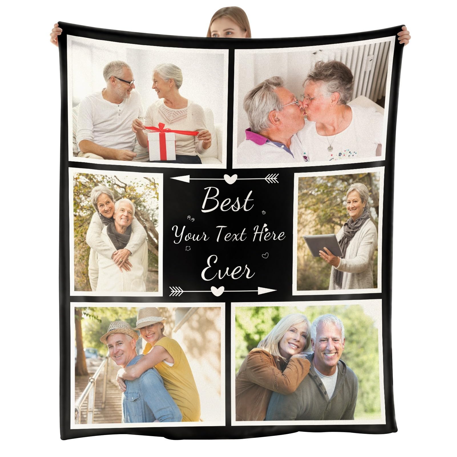 Lifemaison Personalised Flannel Blanket,Customised Blankets with 6 Pictures,Custom Photo Blankets,Personalised Gifts Mom/Dad/Baby/Kid/Family/Pet,Birthday,Wedding,Fathers Day,Anniversary,60 * 80in