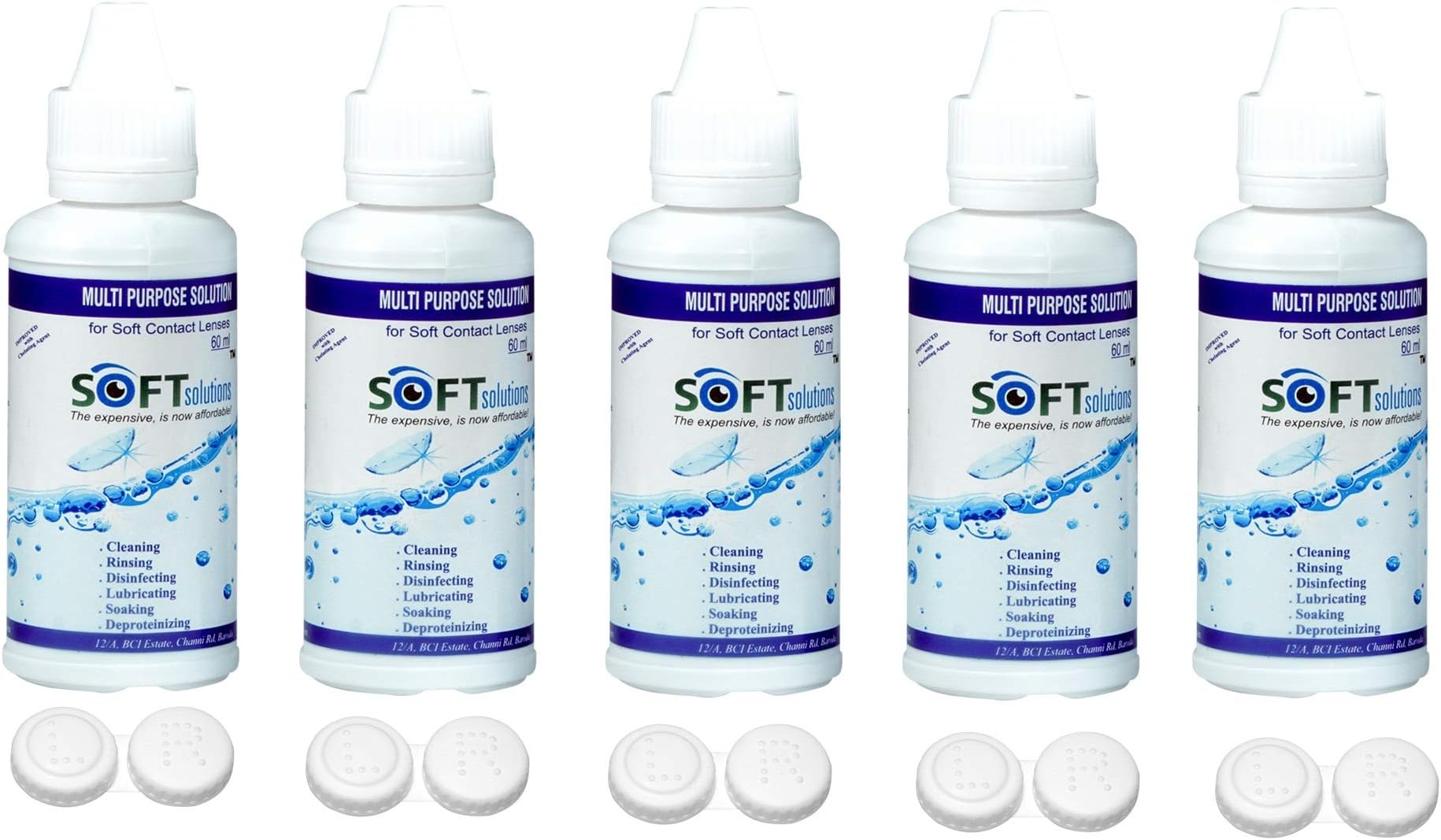 Unitech Enterprises Soft Solutions for Lenses Multipurpose Solution with 5 Lens Cases (60 Ml) - Pack of 5