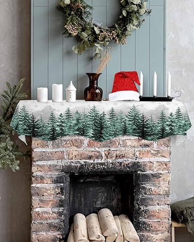 Miniatura 5 de Bufanda de mantel de Navidad de 90 x 17 pulgadas, decoración de mantel de árbol de Navidad verde para chimenea, decoración de día festivo, bosque,