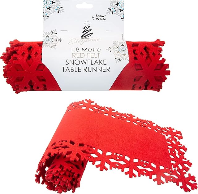 VFM - Table Runner Red Christmas Snowflake , Felt Christmas Table Cloth, Xmas Decorations, Reusable, Festive, Great for Parties and Occasions, Celebrations