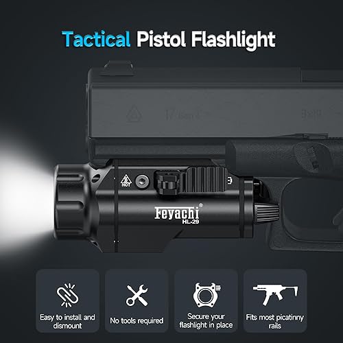 Miniatura 5 de Feyachi Linterna táctica – Linterna montada en riel de 1500 lúmenes, con 5 adaptadores intercambiables de riel Picatinny, se adapta a múltiples