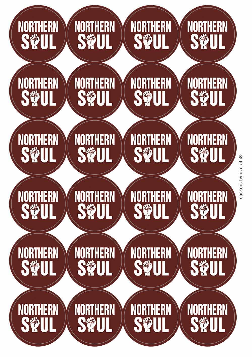 Northern Soul Circular Matt Paper Stickers A4 Sheet of 24 (Each Sticker is 45mm Diameter)