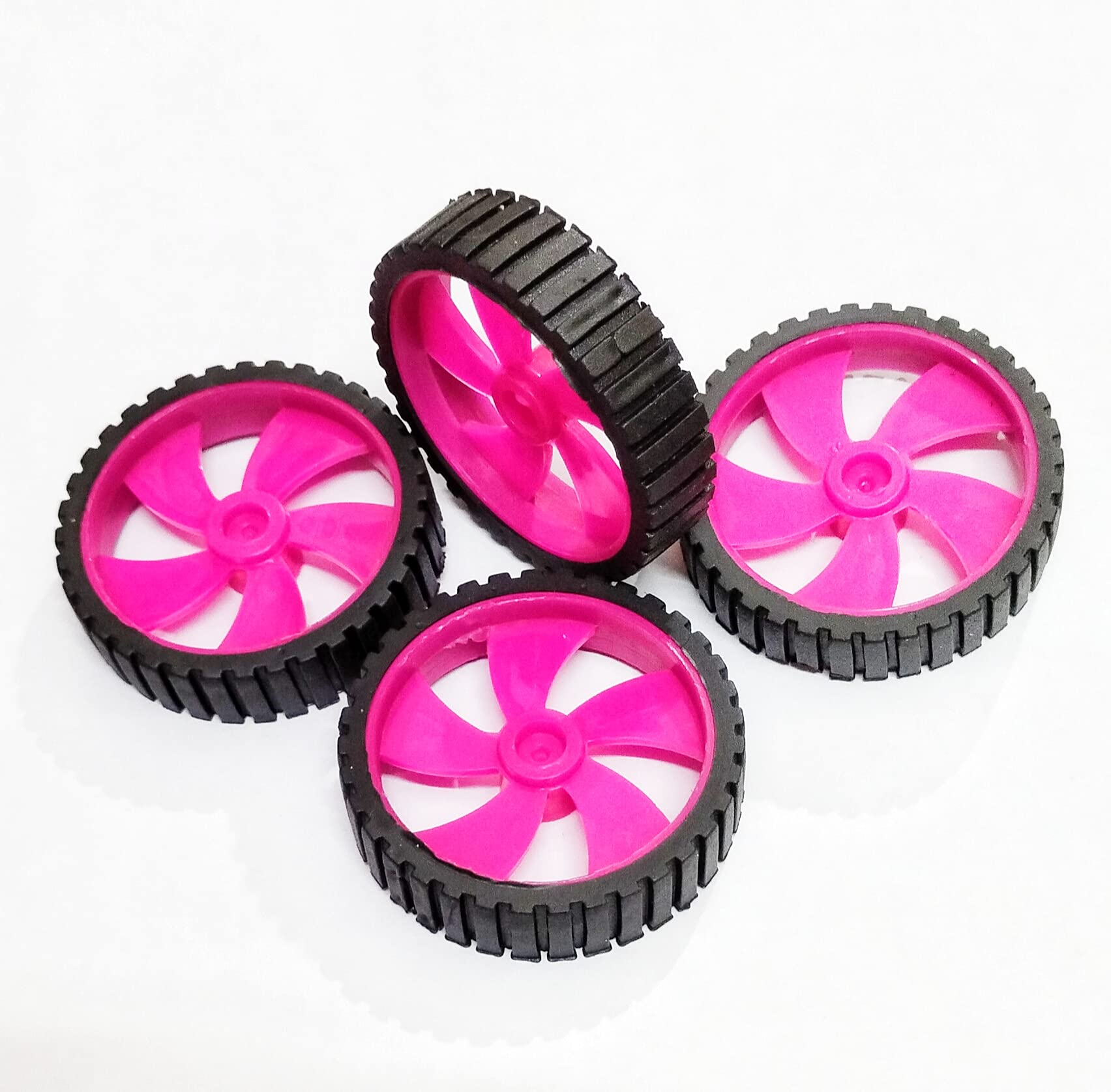 FOXCUP DC Motor Wheels, 4.5cm Dia x 1.2cm Width with Rubber Grip, For Kids & Teens, Includes 4 Wheels