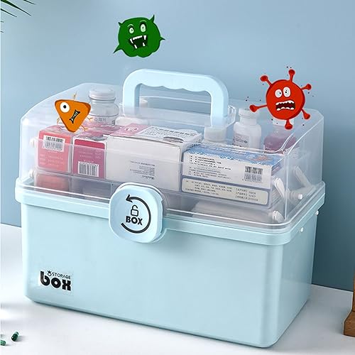 Miniatura 5 de Almacenamiento de medicamentos con asa portátil, caja de almacenamiento de medicamentos segura para primeros auxilios para uso familiar, kit de